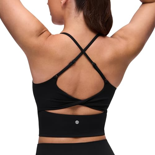 CRZ YOGA Butterluxe Twist Back Crop Tank Tops Black Medium
