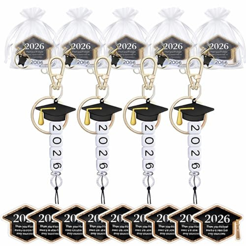 Nosiny 36 Pcs Graduation Keychain Gift Set of 12 Beaded Keychains 2026 with Graduation Cap Thank You Owl Cards in Organza Bags, Senior Gifts, Teacher Appreciation