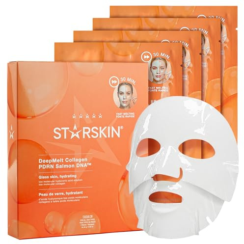 STARSKIN DeepMelt – Collagen Ansiktsmask – PDRN lax DNA, kollagen & hyaluronsyra – hudbarriär återhämtning och glas hudeffekt, 4 stycken