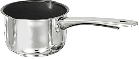 Buckingham Premium Stainless Steel Milk Pan Xylan Non-Stick Coating Deep Milk Saucepan with Double Pouring Lip Suitable for Induction Ceramic Gas & Electric Hobs 1.3 litres 14 cm