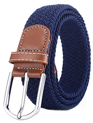 BOZEVON Ceinture tissée élastique - Ceinture en tissu extensible tressé multicolore pour hommes femmes Bleu