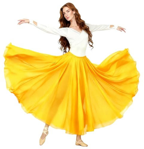Baisdan Belly Dance Long Swing Skirt Festival Tribal Chiffon Maxi Full Skirt Yellow