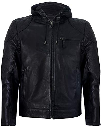 Infinity Leather Veste de Motard à Capuche Décontractée Pour Hommes, 100% Cuir