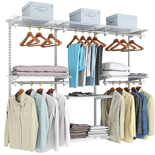 Tangkula 4 to 6 FT Custom Closet System, Wall Mounted With Hanging Rod, Metal Storage Organizer Rack Wardrobe With Shelves, Adjustable Kit for Bedroom