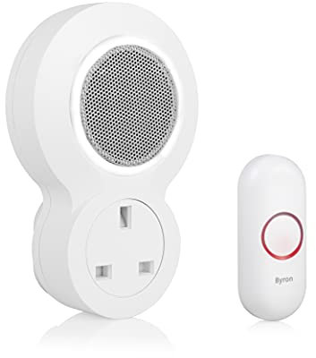Byron DBY-23513UK Wireless Plug In Doorbell Set, 175m Range, 8 Melodies, Visual Alert System, White