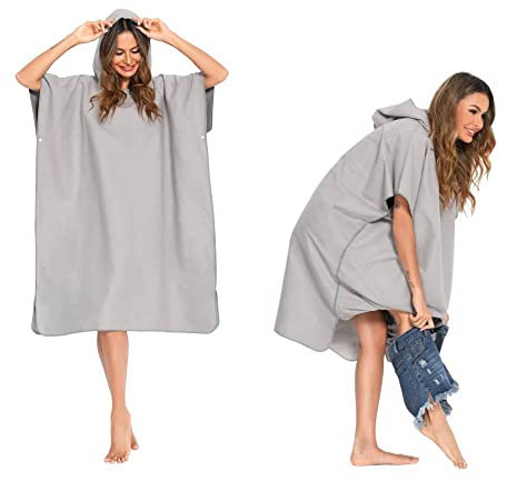 SINJYUN Handtuch Poncho Erwachsene Microfaser,Badeponcho Herren mit Kapuze,Surf Poncho Herren Mikrofaser für Surfen Schwimmen