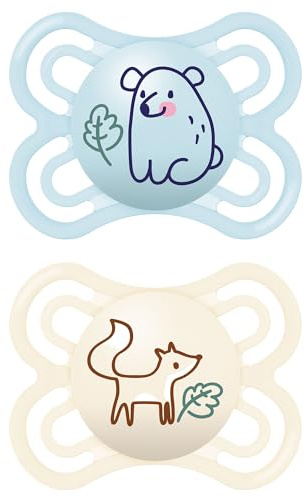 MAM Schnuller, 2-6 Monate, extra dünner und flexibler Sauger, flach und symmetrisch, aus Skin Soft Silikon, leicht anzunehmen, mit selbststerilisierender Box, Perfect, Mattblau, 2 Stück