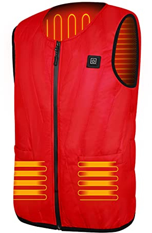 Gilet Chauffant Electrique avec 3 Température Réglable, Homme Femme Vêtement de Chauffage avec 5 Zones de Chauffé, Gilet Chaud D'hiver pour Activités de Froides, Ski, Pêche, Chasse (XXL, Noir-XM)