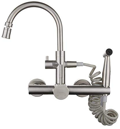 Rubinetto da cucina Rubinetto da parete Rubinetto a parete Incasso Tipo Acciaio inossidabile 304 Rubinetto per lavello caldo e freddo Pistola a spruzzo Monocomando Lavanderia Piscina Cucina Rotazione