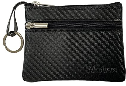 Moplusea Genuine Leather Small Coin Purse Wallet With Keychain Mini Change Purse Coin Pouch Holder For Men, GLCB014 Carbon Black, Size 4.53*3.34 Inches, Genuine Leather