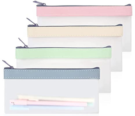 FAINCA 4 Stück Durchscheinend Federmäppchen, Groß Kapazität Mäppchen, Small Fresh Stiftetasche für Reise Kosmetiktasche, Portable Bürobedarf for Students and Adults Pencil Case (4 Farbe)