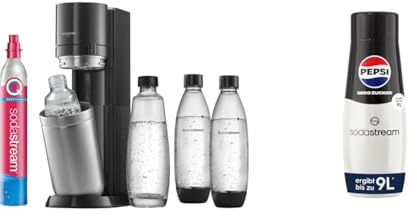 Sodastream Duo Megapack, Gasatore D’Acqua Per Trasformare L’Acqua In Acqua Frizzante, Nero & Concentrato per la preparazione di bevande dissetanti gassate al gusto Pepsi Max. 440ml