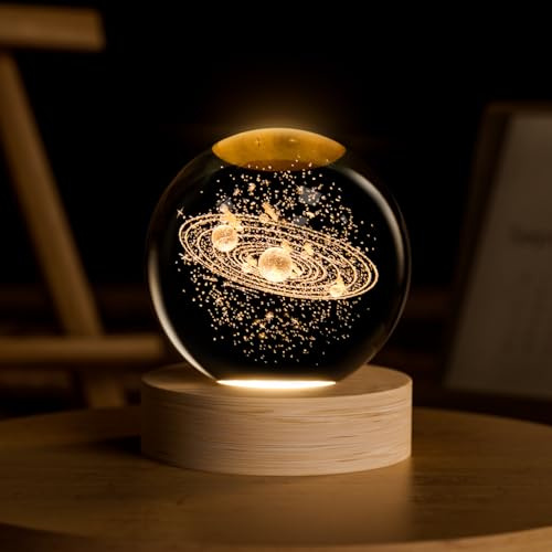 3D Solar System Crystal Ball, 2.4in Universe Gifts Decorative Quartz Glass Ball, Space Laser Engraved Model Astronomy Decor, Physics Display Sculpture Home Decor Crafts for Friends Mom Women Boys