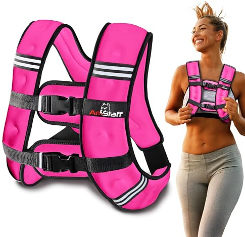 AmStaff Fitness viktad väst – viktväst för löpning, styrketräning och muskelbyggning, har reflekterande rand för säkra utomhusträning (5,4 kg, rosa)