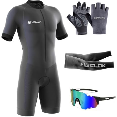 Herren Fahrrad Skinsuit, Triathlon Anzug，Radsportanzug gepolstert einteilig Trisuit Bike，Herren Triathlon Tri Anzug Kompression Duathlon Laufen Schwimmen Fahrradfahren Skinsuit (TYP-7,5XL)