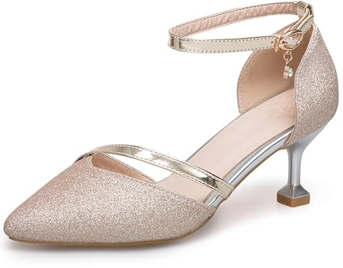 OALEEN Escarpins Sandales Femme Eté Petit Talon Paillettes Sexy Bride Cheville Chaussures Chic Soirée Mariage Doré 44