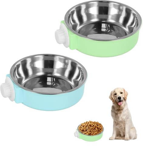 Anseom Lot de 2 Bols d'eau de Caisse de Chien 2 en 1 Gamelles Amovibles à Suspendre en Acier Inoxydable Gamelle à Suspendre pour Chiens Chats Lapins Birdsgreen