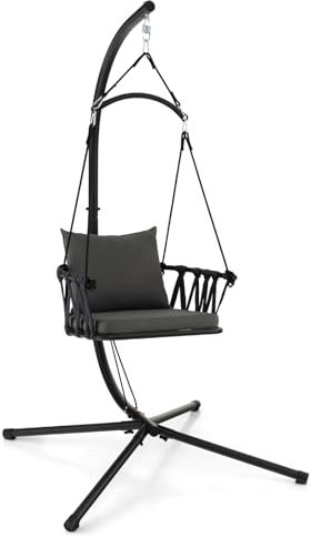 GOPLUS Hängstol med ram, hopfällbar hängande gunga, med stativ och bekväma kuddar, kan belastas upp till 150 kg, hängstol, hängstol, fåtölj för inomhus, utomhus, vardagsrum, balkong