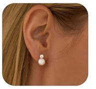 FUNEIA Orecchini Perle Donna Argento 925/Oro 14K Orecchino Bambina Anallergici Punto Luce con Zirconi Diamante Piercing Orecchio Perla d’Acqua Gioielli Dorati Regalo Donna