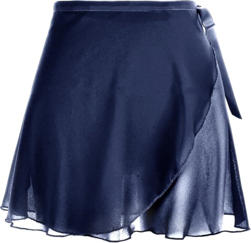 Lusofie Ballet Skirt for Women with Elastic Ties Short Dance Skirts Sheer Chiffon Adjustable Women's Ballet Wrap Skirt Adult Dance Skirts for Girls （Navy Blue）
