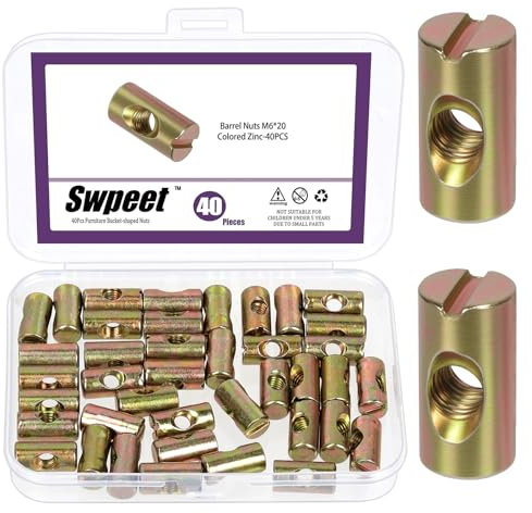 Swpeet 50pcs Metric M6 × 20mm Färg Zinkpläterad tunna muttrar Kit, Cross Dowels Slotted mutter, Möbel muttrar Inbäddad mutter för sängar Barnstolar hårdvara utbyte