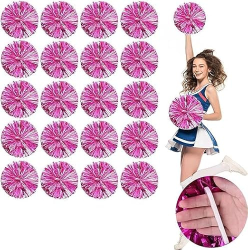 20 pezzi cheerleading pompone, 30 cm cheerleading pompone con maniglia cheerleading pompone per la scola danza sport squadra cheerleading spirituale (Rosa + Argento)