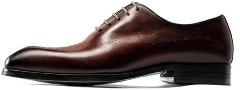 WinDhana Men's Leather Oxfords Full Brogue Wingtip Dress Shoes – Calfskin Business Gentleman Shoes for Formal Occasions QD182-706 DarkRed US 9