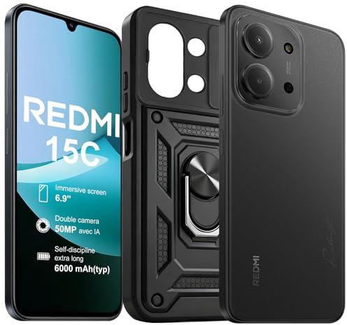 XIAOMI Redmi 15C Smartphone 4+128GB Pantalla de 6.9 120Hz cámara IA de 50MP batería de 6000mAh Carga rápida de 33W procesador Octa-Core Negro(con Funda)