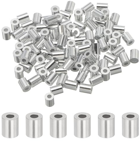 QUARKZMAN 1/16 tum (1,5 mm) spännhylsa i aluminium, stålkabelstopp och rund kabelhylsa, silver 100 st