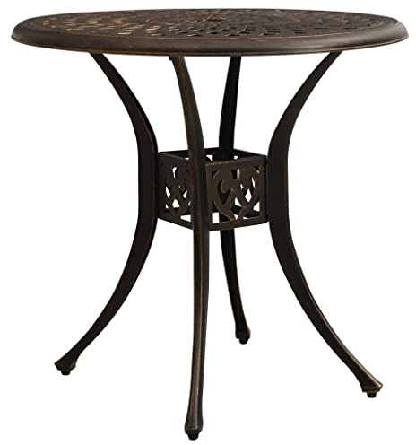 QZZCED Tavolo da giardino in alluminio pressofuso bronzo, 78 x 78 x 72 cm, con foro per ombrello, design cavo stabile e robusto per esterni, ideale per spuntini e riunioni all'aperto
