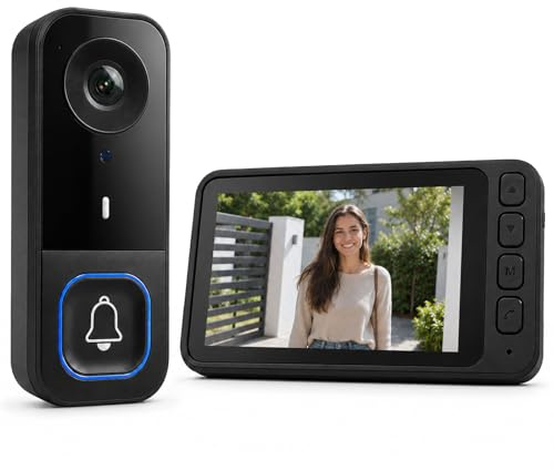 Sonnette sans Fil avec Caméra Extérieure Étanche IP65, Visiophone sans Fil Portée 40m, Interphone Vidéo sans Fil 1000mAh, Écran IPS 4.5 Pouces, Vision Nocturne Infrarouge, sans WiFi sans Application