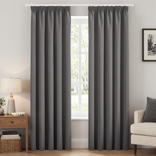 EMEMA Verdunklungsvorhänge mit Kräuselband 2er B140xH225cm Grau Gardinen