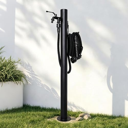 Colonne d’Eau de Jardin Extérieure en Acier Inoxydable 304, Robinet d’Eau de Jardin Autoportant, pour Arrosage de Plantes et Nettoyage Extérieur(Black-4,95cm/37.4in)