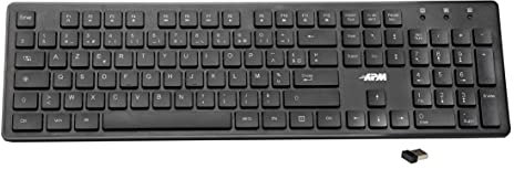 Tastiera APM Wireless, 2,4 GHz, AZERTY, 105 tasti ergonomici, Francese, Scorciatoie multimediali, Compatibile con PC Computer Portatile MacOS Windows Linux, 100041