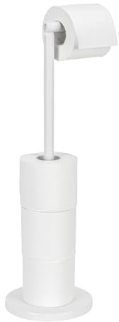 WENKO Stand Toilettenpapierhalter, freistehender Toilettenpapierhalter im minimalistischen Design mit Platz für bis zu 4 Ersatzrollen, platzsparend, aus lackiertem Stahl, 21 x 55 x 17 cm, Weiß