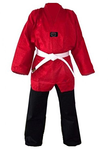 Budodrake Taekwondo Anzug Korea FIRE 1 (rot-schwarz) (160)