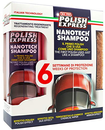 MAFRA, Kit Polish Express, Shampoo Auto Nanotecnologico, il Primo Polish che si Usa Come uno Shampoo, Dona 4 Effetti alla Carrozzeria Auto, Effetto Polish, Tergicristallo Liquido, Specchio e Seta