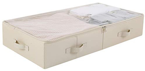 Amonsen Spacious Underbed Storage Bins with Visible Zip Lid, 85X43X15cm, Ideal for Shoes, Blankets, Sheets Toys, Wedding Dress Organization, Folding & Washable, Space Saving Helper, Beige
