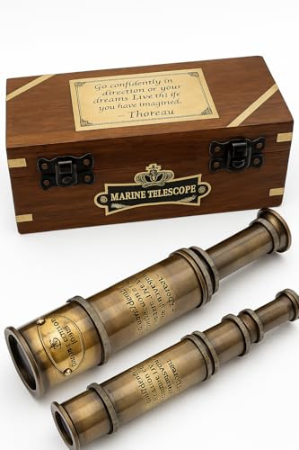 US HANDICRAFTS Vintage Brass Pirate Spyglass Telescope with Engraved Wooden Box | Nautical Decor, Antique Maritime Collectible, Graduation & Birthday Gift for Men, Boys & Explorers