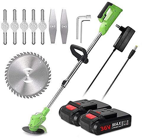 Recortadora de Césped Sin Cable Recortadora Eléctrica, Desbrozadora Honda, Con Batería de Litio de 36V, Cargador, Cuchillas de Repuesto Mango Ajustable para Patio, Césped Y Jardín