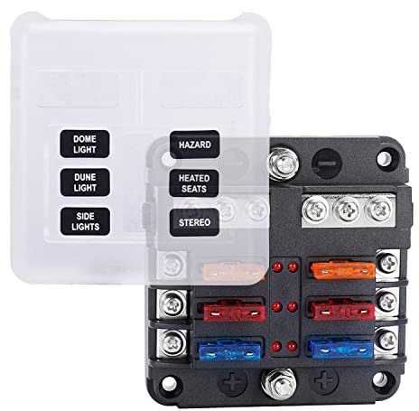 Kfz sicherungskasten,6 Fach Sicherungshalter Blade Sicherungsblock mit LED-Anzeige negativen Bus für Auto, Boot, Van, Suv, LKW