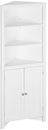kleankin Triangle Bathroom Cabinet, Corner Bathroom Storage Unit with Cupboard and 3-Tier Shelves, Free Standing, White