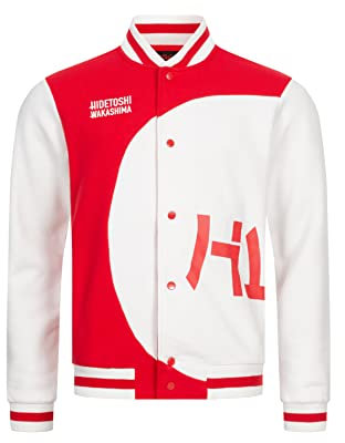 HIDETOSHI WAKASHIMA Harajuku Herren College Jacke im amerikanischem Stil, regulärer Passform, in 3 Farben, in S bis XXL (as3, alpha, m, regular, regular, rot/weiß)