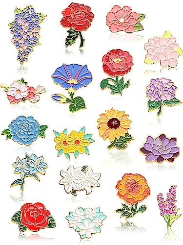 Ferraycle 20 Pieces Flowers Enamel Pin Bulk for Backpack Cute Enamel Brooch Pins Set Floral Lapel Pins Cartoon Plants Backpack Pins for Women Men DIY Badges Clothing Jacket Bags Gifts