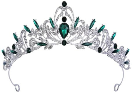 FeLeA Vintage Barock Kristall Diadem, Grün Rhinestone Tiara für Damen, Hochzeit, Bankett, Performance, Weihnachten, Halloween