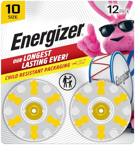 Energizer Hearing Aid Batteries Size 10, Yellow Tab, 12 Pack