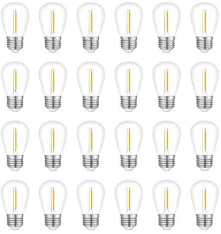 Bkrtura 24-Pack S14 Garden LED String Lights Bulb, 1W Waterproof Outdoor Bulbs, Warm White 2200K Decorative Hanging Light Bulbs Replacement, for Wedding Party Patio Yard Christmas
