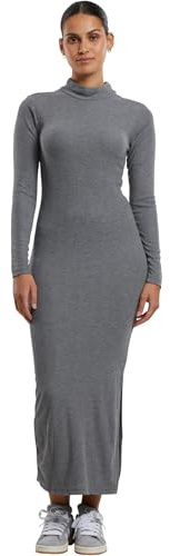 Urban Classics Ladies Rib Longlseeved Mockneck Mujer Vestidos de Longitud Media Negro