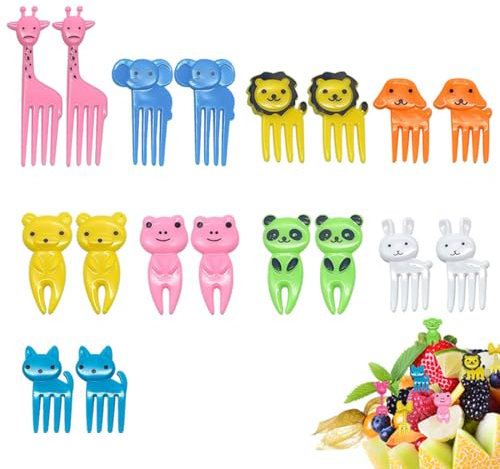 AYVRUOP forchettine da frutta bambini, stuzzicadenti per feste, mini forchette da frutta a forma di cartone animato, stuzzicadenti per bambini, per torte e dolci, mini spiedini, 20 pezzo