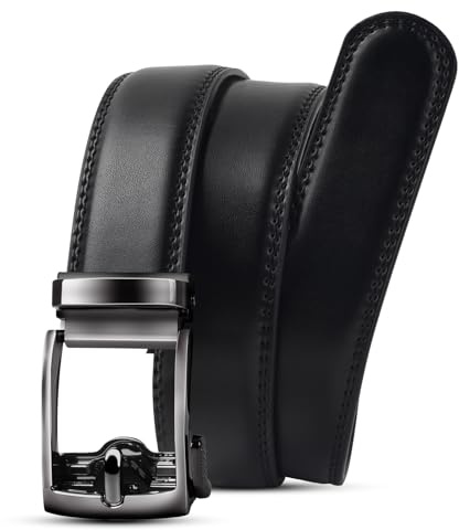 PlusZis Cinturón de cuero con trinquete de fácil liberación, cinturón de vestir para niños de 1 pulgada de ancho para uso formal y diario., Negro -, 29-32 Waist Adjustable